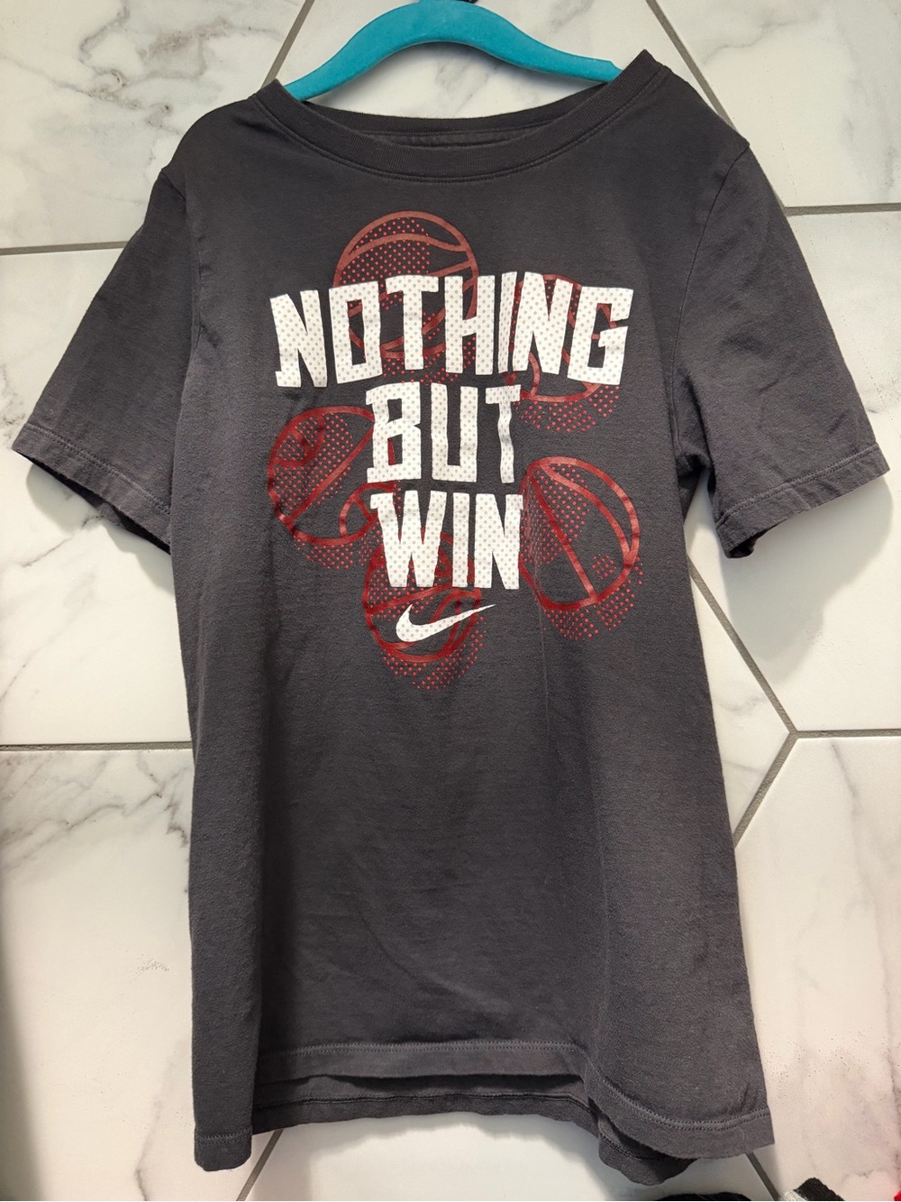 Nike Black Tee with White 'Nothing But Win' and Red Basketball Graphic
